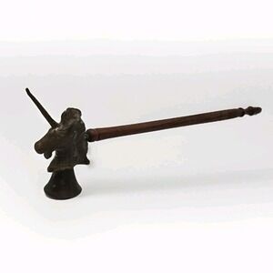 Antique Brass Unicorn Candle Snuffer Wood Handle Figural Extinguisher 13.75"